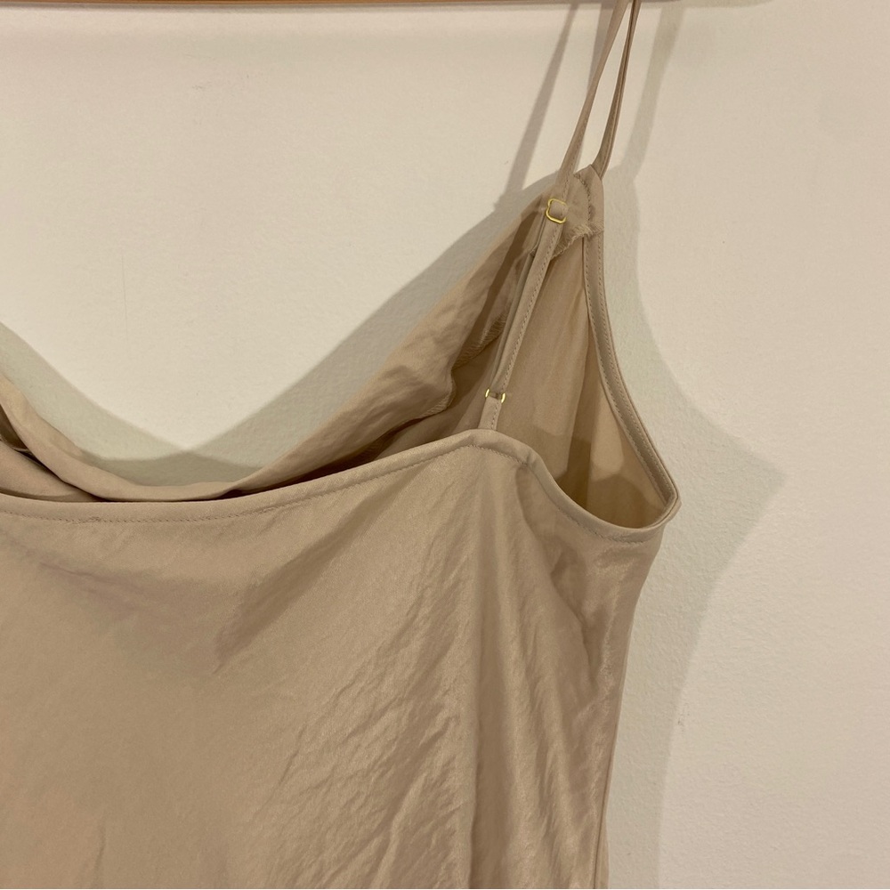 Loft NWT Small Champagne Beige Satin Silky Slip Midi Dress Draped Neck‎ - Picture 7 of 14